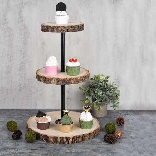 19" MARRÓN 3 Niveles Redondo Madera Natural SOPORTE DE POSTRE PARA CUPCAKES Fiesta Eventos Suministros - Imagen 6 de 8