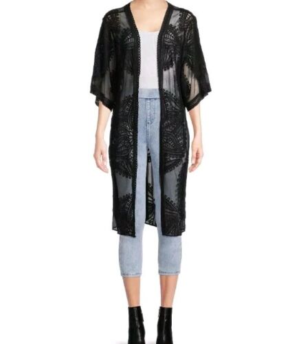 NWT Time And Tru Long Sheer Black Cardigan Goth Mesh Sz S-M