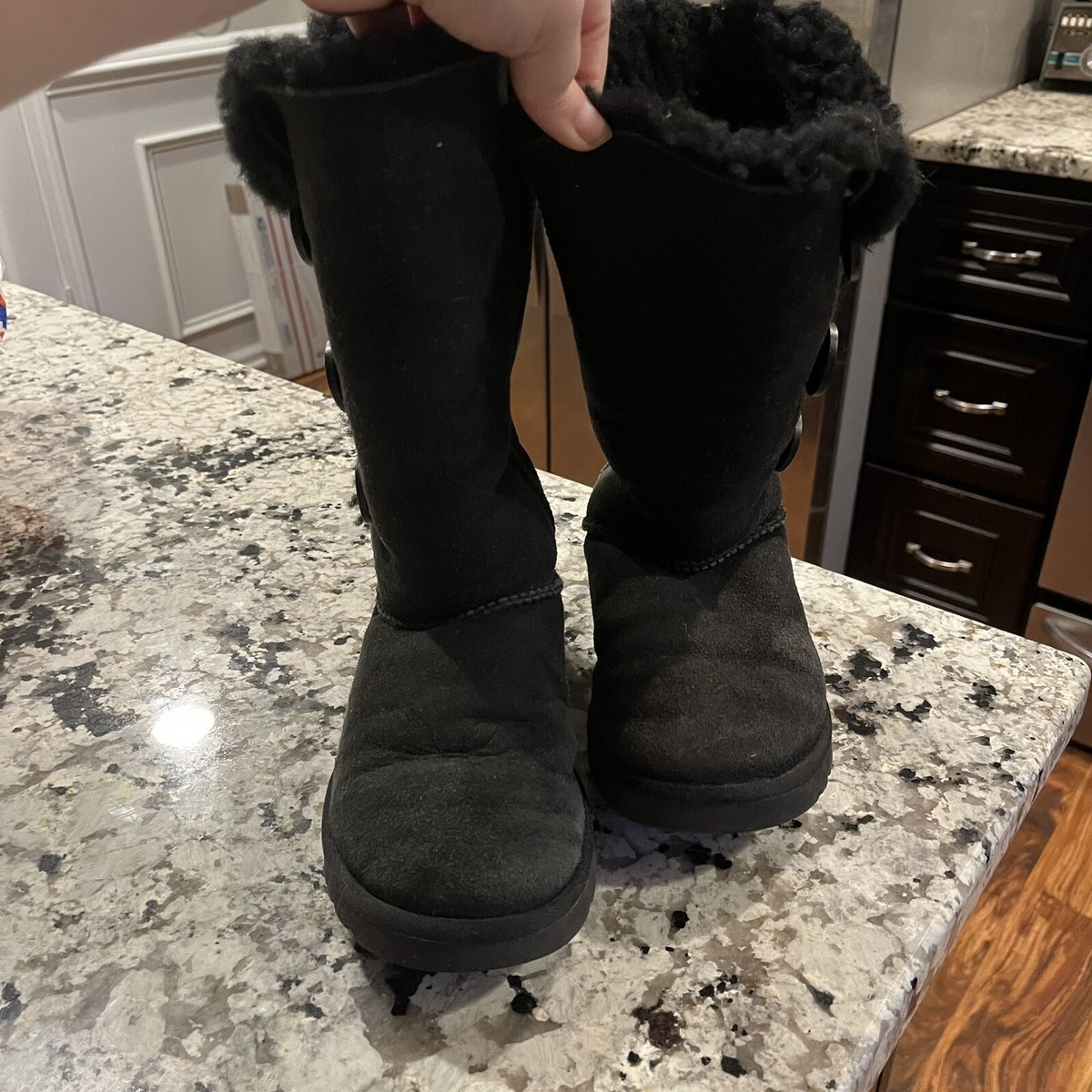 UGG Classic Tall Black Bailey Button Triplet 1873 W/Blk Snow Boots 