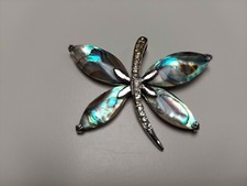 SILVERTONE DRAGONFLY PENDENT FOR NECKLACE RHINESTONES AND SEA SHELL LOOK.