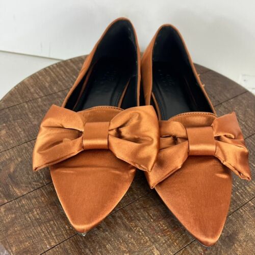 ASOS DESIGN Ballet Flats Womens 7 In Rust Satin Lake bow pointed