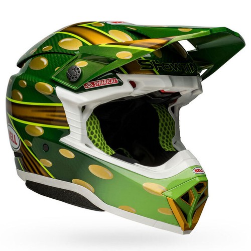 BELL MOTO-10 SPHERICAL HELMET MOTOCROSS MX SHOWTIME MCGRATH REPLICA GOLD / GREEN - Afbeelding 1 van 9