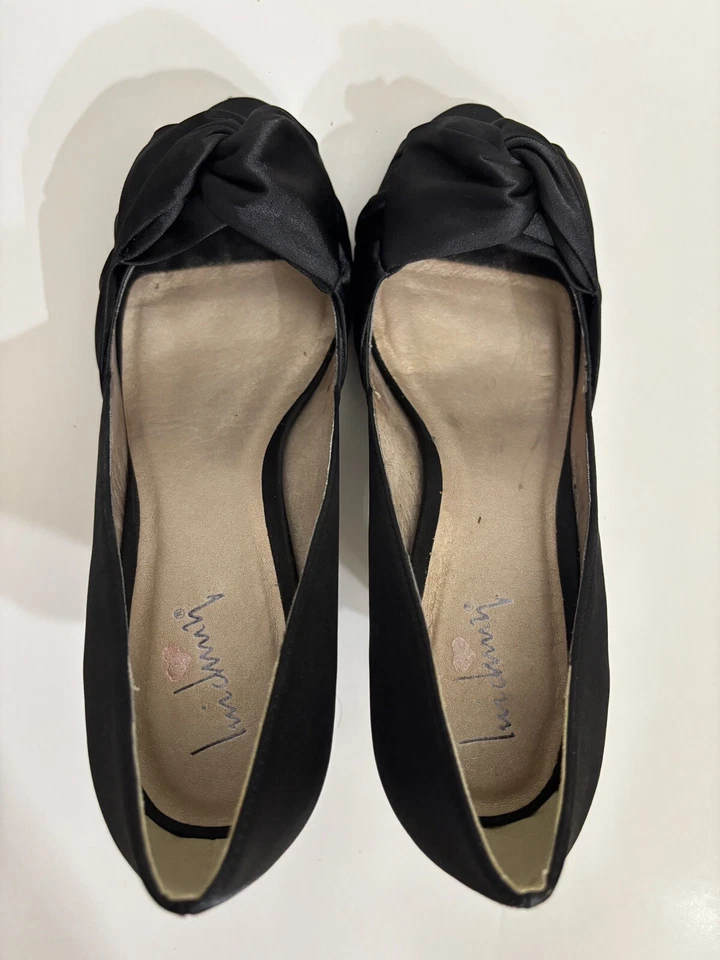 Luichiny Black Satin Open Toe With Bow Kitten Heel Pumps size 7 - Image 3 of 4