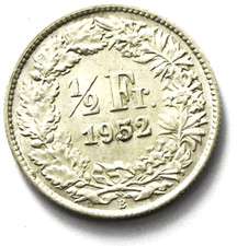 1952 B Switzerland Half Franc Silver Coin