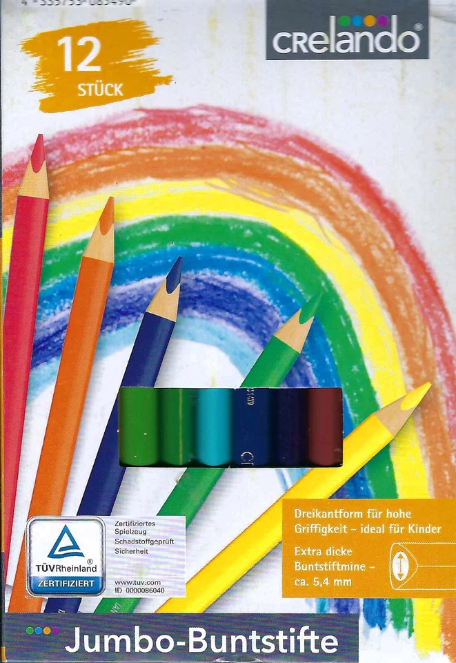 12 Stück Jumbo-Buntstifte, Dreikant aus Holz - Neu & OVP von Crelando