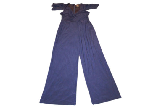 Adrianna Papell Navy Chiffon Cape Jersey Jumpsuit Size 12 - Picture 1 of 2