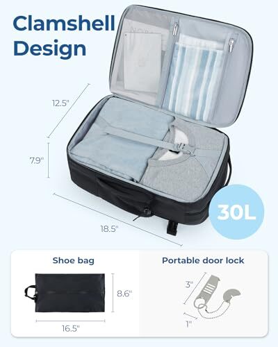 Mochila de viaje grande Mochila de viaje Llevar en vuelo 17,3 pulgadas Negra - Imagen 4 de 6
