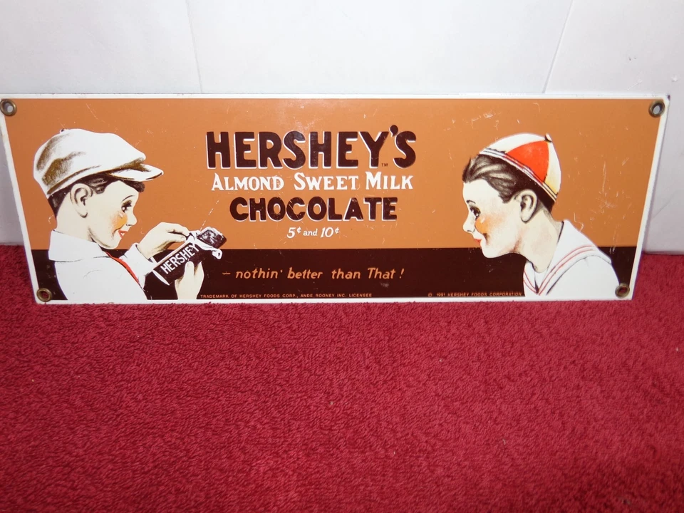 13x4 in HERSHEY`S ALMOND SWEET MILK CHOCOLATE ADV. HEAVY METAL PORCELAIN - Z 444 - Image 3 of 4