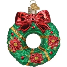 Old World Christmas CHRISTMAS WREATH (36314) Glass Ornament w/OWC Box