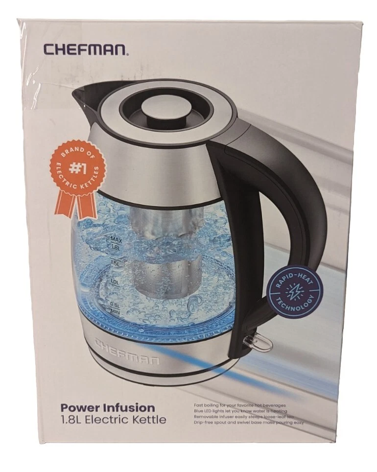 Chefman Glass Electric Kettle for Boiling Water, 1.8L, #RJ11-18-TI-WM