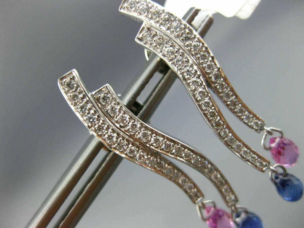 FILA ORECCHINI ESTATE 2 11 CT DIAMANTI E ZAFFIRO ROSA E BLU AAA ORO BIANCO 18K DUE FILE