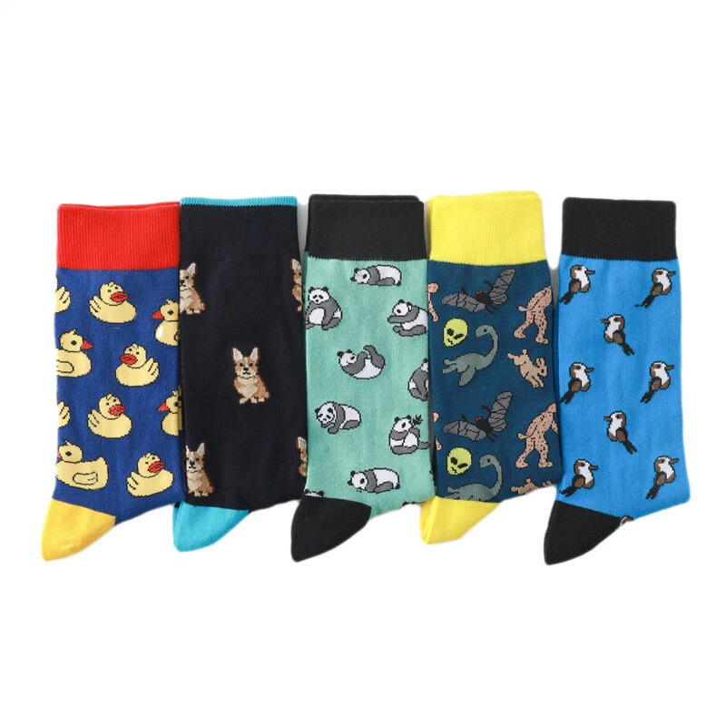 5 Pairs Male Cotton Cartoon Anime Animal Fruit Socks Dog Female Panda Socks