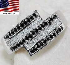 2CT Treated Black Sapphire  Topaz 925 Solid Sterling Silver Ring Sz 8 IB2-4