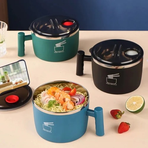 Stainless Steel Bowl With Lid For Instant Noodles Sealed And Portable Drain Bowl - Picture 7 of 10