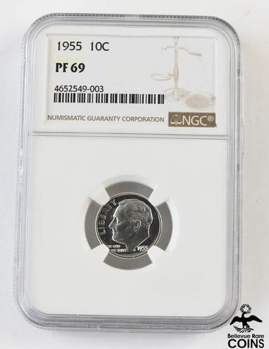 1955 USA 10c Coin Roosevelt Silver Proof Dime NGC PF69