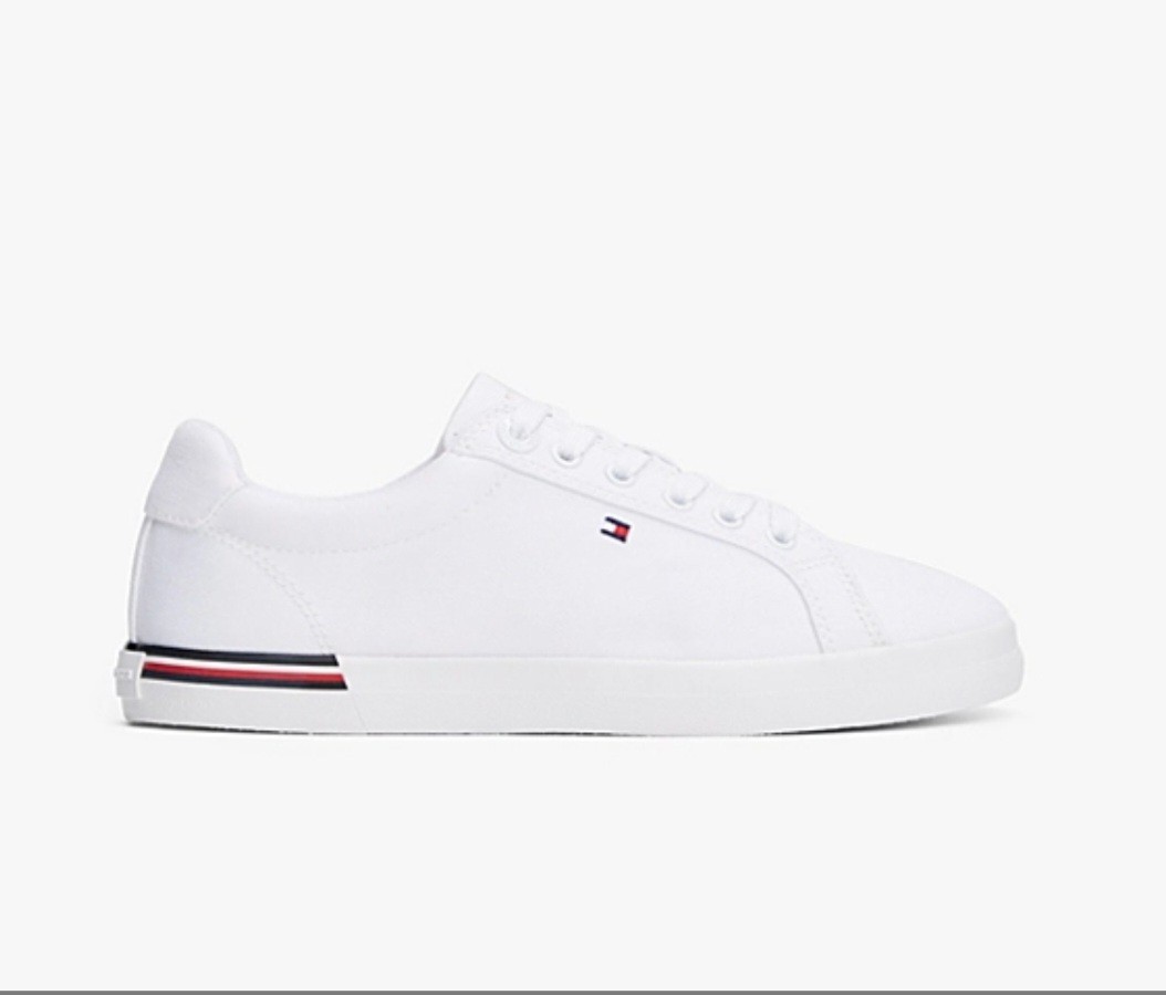 TOMMY HILFIGER ESSENTIAL LEATHER TRAINERS IN WHITE SIZE 7 ORIGINAL RRP £100 image 4