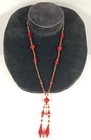 This 26" (approximately) red glass bead vintage gold tone (brass tone) necklace  — photo 2