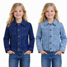 Girls Denim Jacket 100 Cotton Button Up Trucker Coat Children 5-13 Outerwear