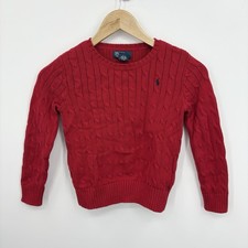 Polo Ralph Lauren Cable Knit Sweater Kids 6 Red Old Money Preppy Pony Cotton
