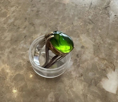 Vintage Mens Peridot  Sterling Silver Claw Ring