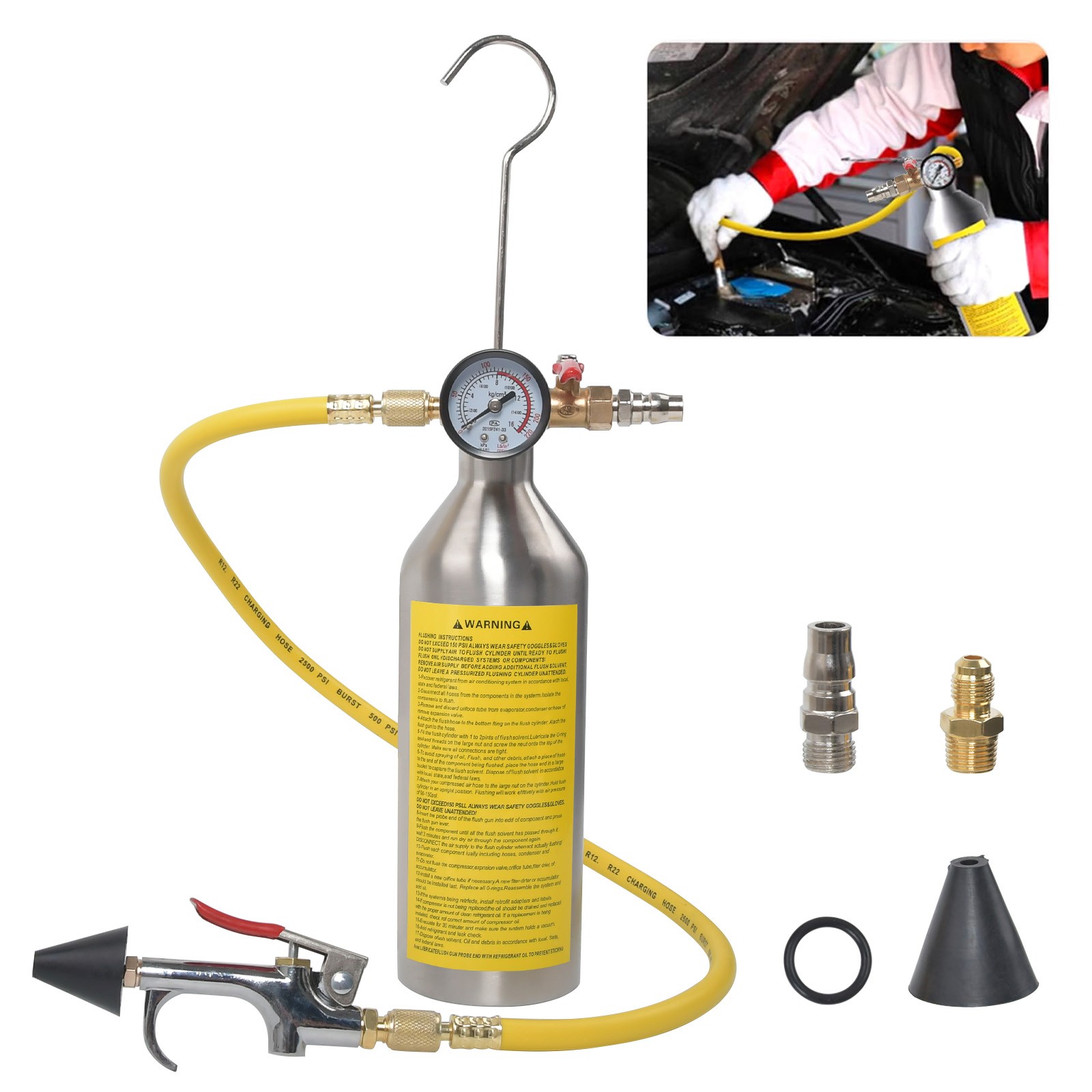 AC Flush Set Air Conditioner System Clean Canister Gun for R134a R12 R22 R404a