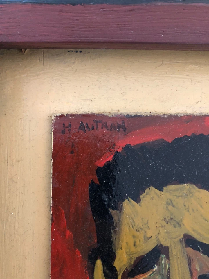 Henri Autran (1926-2007) Huile sur panneau - Portrait d'homme (signé + tampon) - Photo 3/4