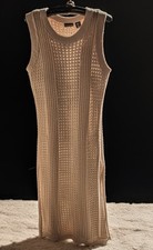 Tahari Beige L Knit Crochet Dress Long Sleeveless Layering Summer Vacation Beach