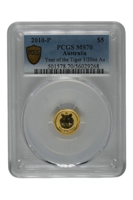 2010 1/20 oz Gold Australia Lunar Tiger PCGS MS-70 - Image 1 of 2