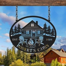 Custom Metal Cabin Sign, Personalized Lodge Family Name Decor Gift