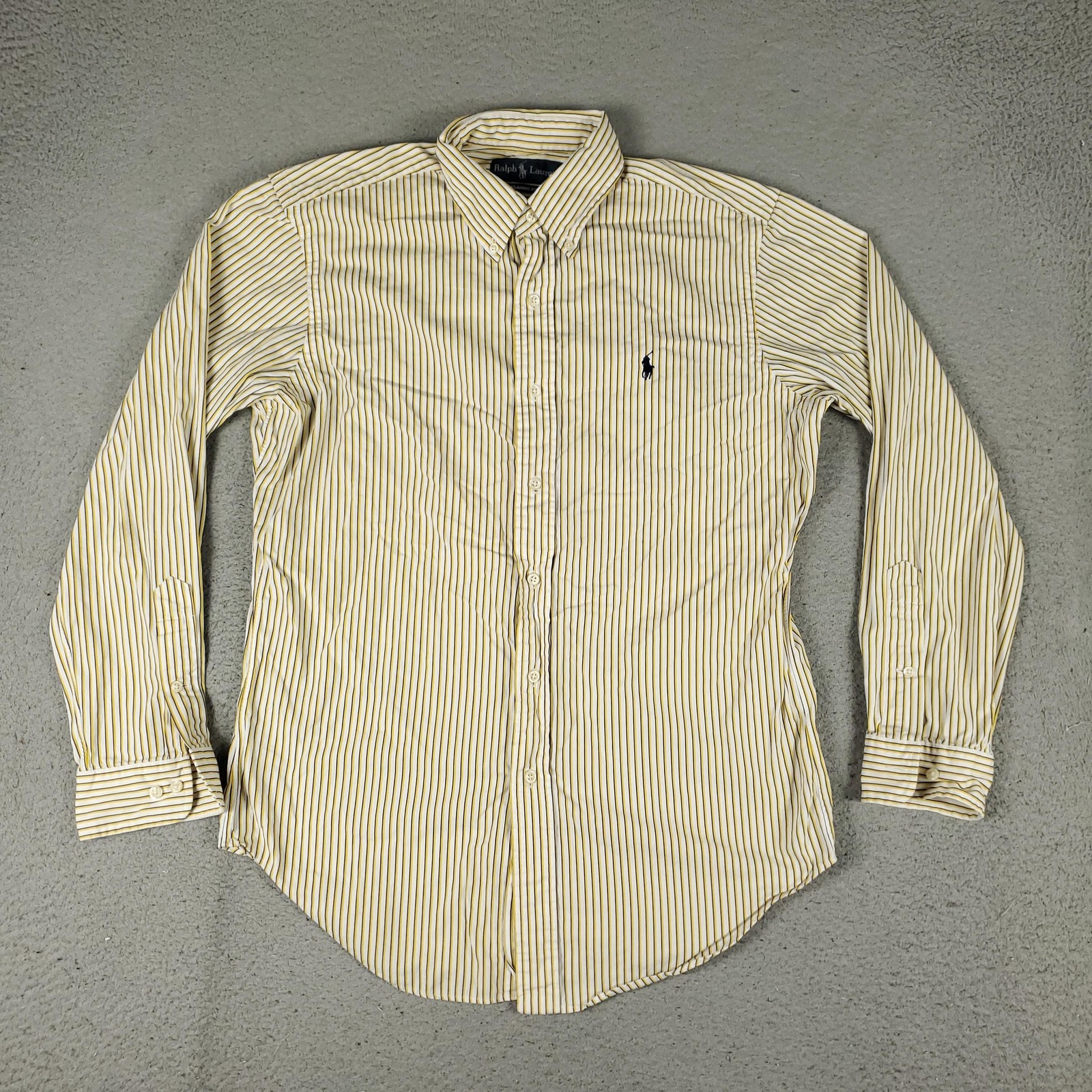 Camicia Ralph Lauren uomo grande gialla blu navy a righe vestibilità classica pony Oxford *