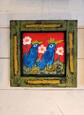 John Sperry Outsider Southern Primitive Folk Art BlueBirds Birds Painting 