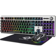 RGB Backlit USB Gaming Keyboard with Multimedia Knob for PC