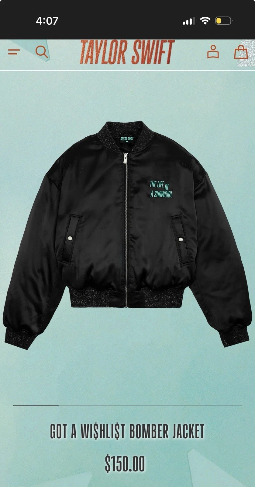 Taylor Swift Women's Got a Wi$hLi$t Bomber Jacket Black Graphic Print XL