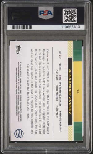 2024 Topps Chrome #74 Alexander Zverev Gold Rookie Auto /50 PSA GEM MINT 10 AUTO - Picture 2 of 2