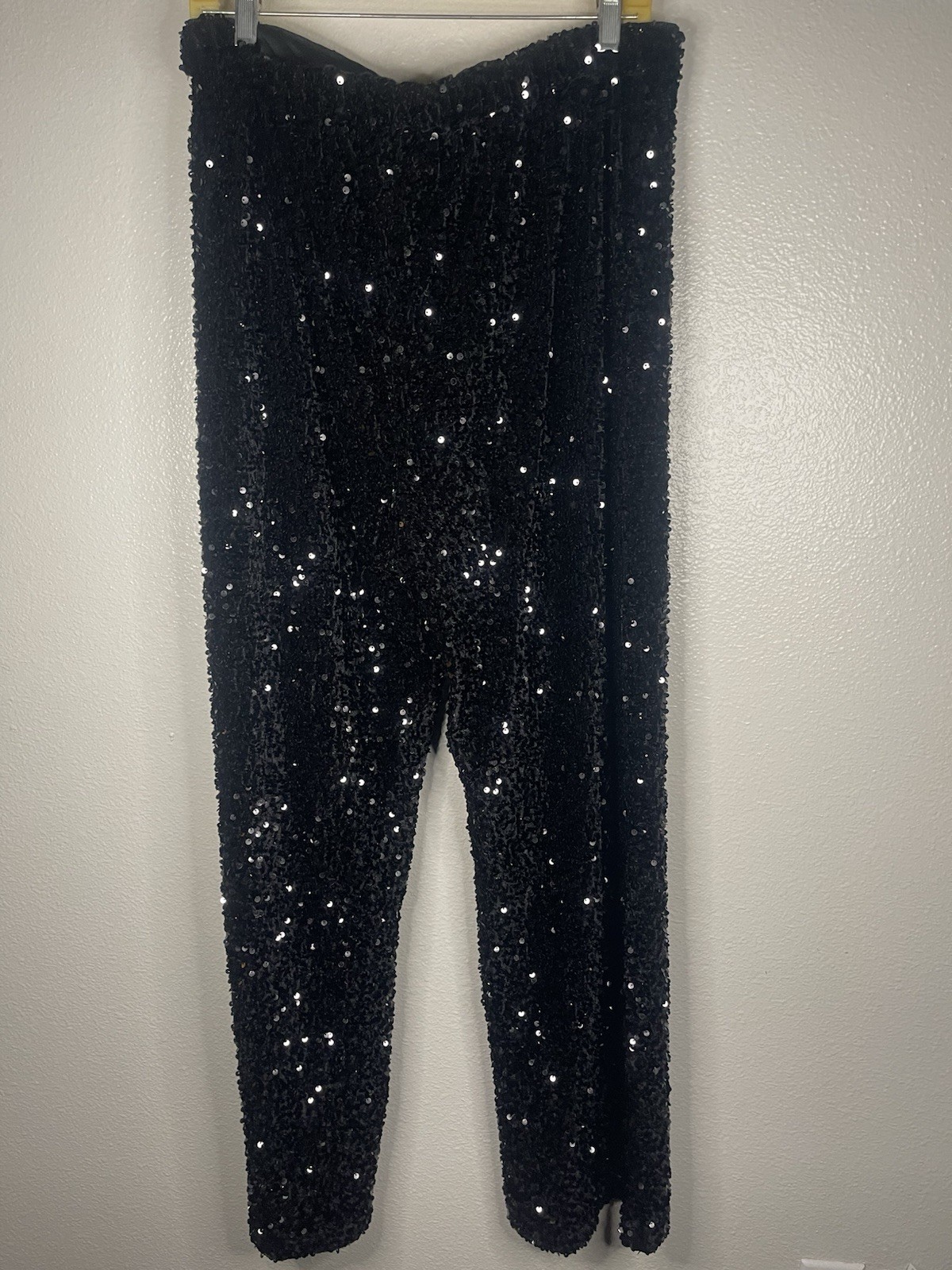 GB Women's Black Sequin Wide-Leg Elastic Waist Dress Pants XL