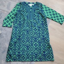 Gretchen Scott Designs Blue Green 3/4 Sleeve Dress Pockets SzXL