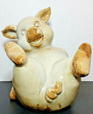 Large Smiling Pig Glazed Ceramic Figurine Collectible 8.5" Tall x 8" Wide