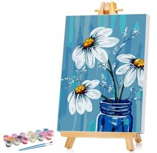 White Flower Framed Paint by Numbers Kit for Adults Beginners 8x12 Inch Art Set