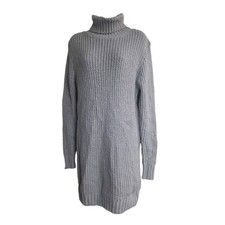 Boohoo Tall Women Gray Chunky Ribbed Turtleneck Knit Sweater Dress Size S NWT