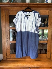 iMove FDJ French Dressing Tie Dyed XL Short Sleeve Tunic Dress Blue White