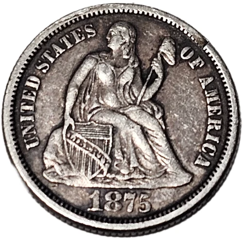 1875 SEATED LIBERTY DIME VERY FINE FREE USA SHIPPING