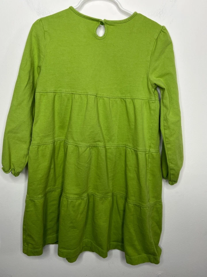 Vestido J Caqui Niñas Talla 5 Estampado Búho Verde En Niveles Manga Larga Algodón Foto 2 de 4