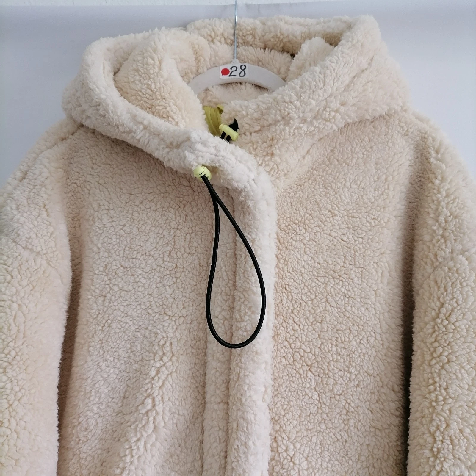 OFF WHITE Free People Felpa con Cappuccio e Zip Sherpa Donna Panna Spalla Goccia Morbida Pile Taglia M