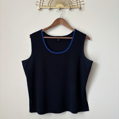Ming Wang Black Blue Scoop Neck Tank Top Shell XL Luxury Workwear