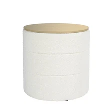 Channel Storage Ottoman with Wood-Cream Boucle