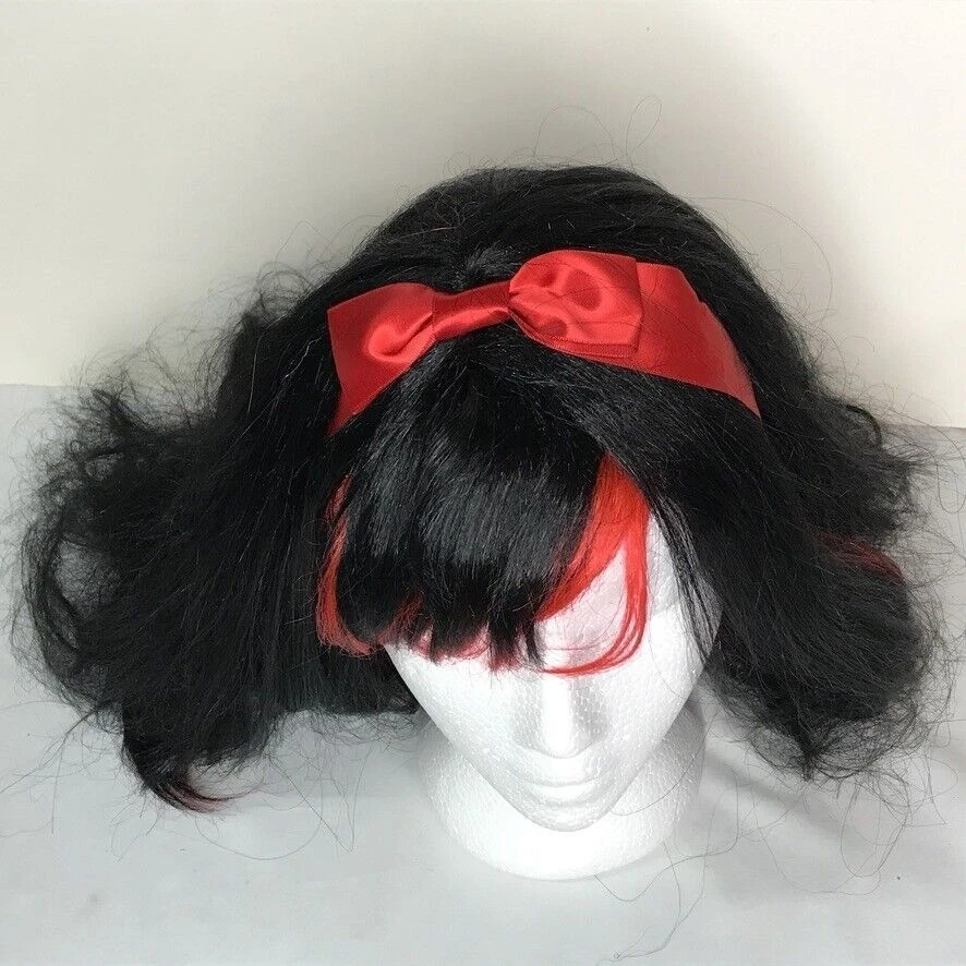 Blancanieves Peluca Negra Puntas Rojas Golpes Arco Vestir Halloween Disfraz Rockabilly Foto 2 de 4
