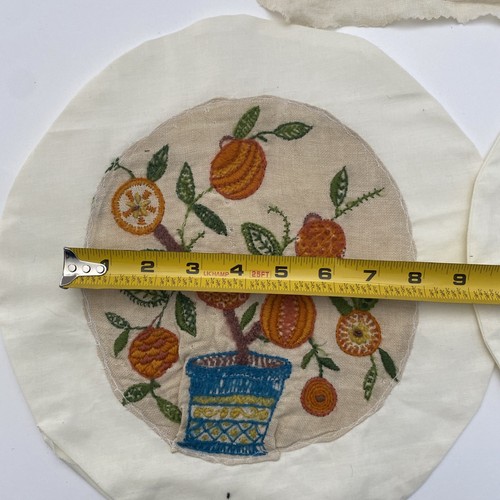 VTG Embroidery Crewel Panels Hand Stitched Cottage Core Tree Flower Craft Cutter - Picture 12 of 13