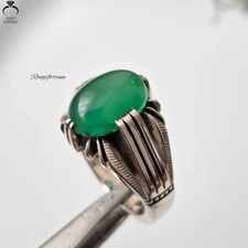 Premium Green Yemeni Aqeeq Ring Natural Agate Men’s Unique Design Handmade