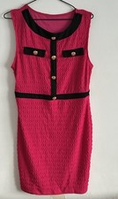 Sleeveless Pink dress with black trim and gold-toned buttons Size L