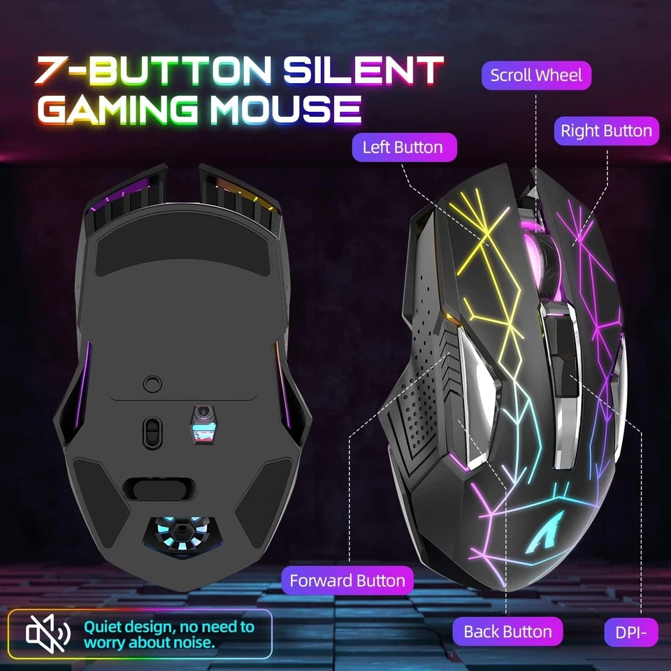 T3 Wireless Gaming Keyboard and Mouse Combo RGB Backlit Rechargeable for PC Mac - Image 4 of 4